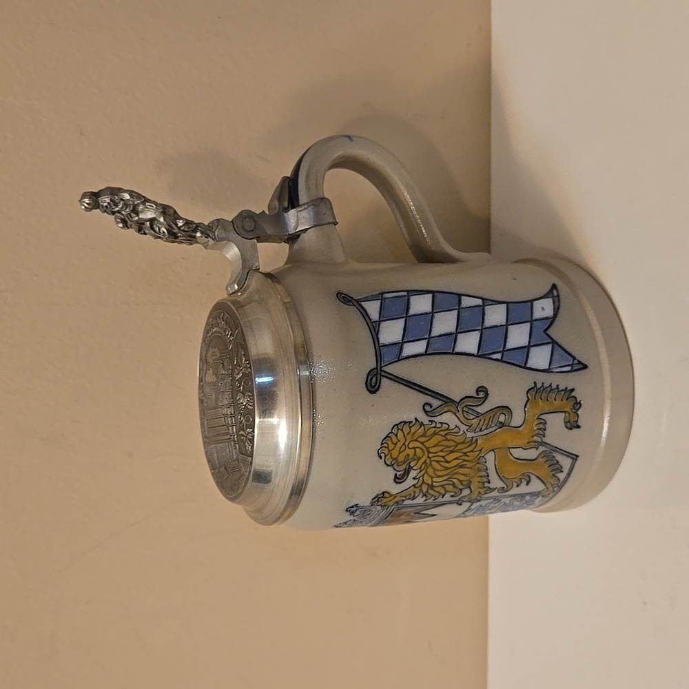 Vintage Merklebach stoneware Stein with pewter lid Munchen